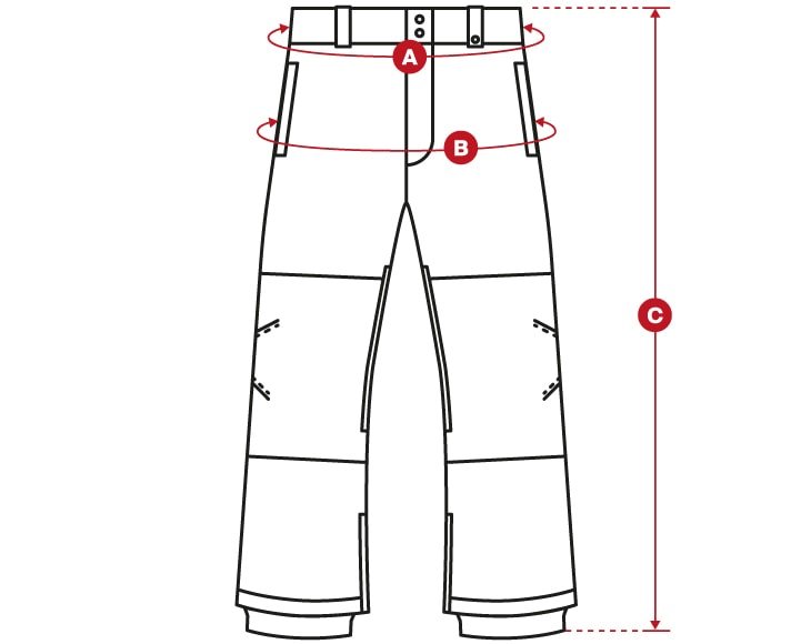 Snow Men Pants Regular size chart