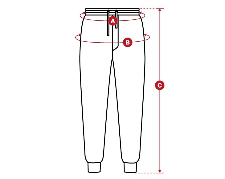 Lifestyle jogger cuff pants size chart