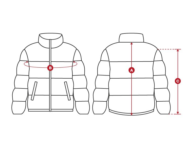 Snow retro puffer jacket size chart
