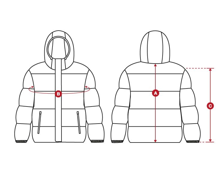 Snow shiny puffer jacket size chart
