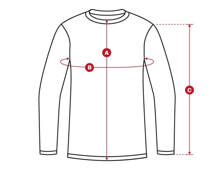 Lifestyle tshirts long sleeve size chart