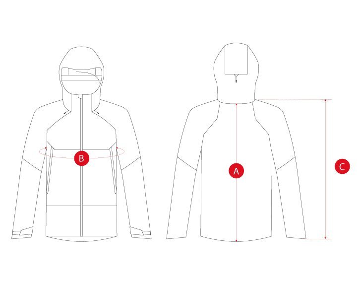 Hiking Jacket Hardshell man size chart