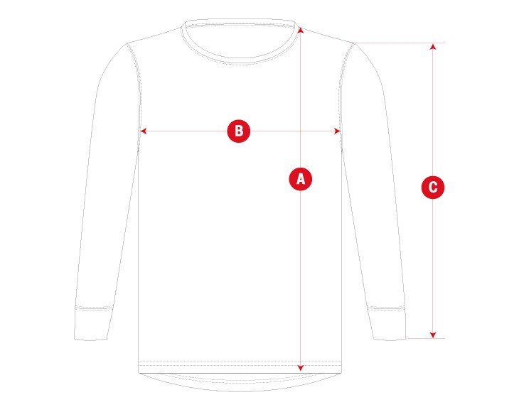 Snow core baselayer top kids size chart