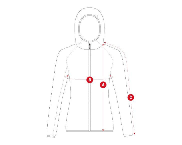 Hiking MidLayer Hoodie woman size chart