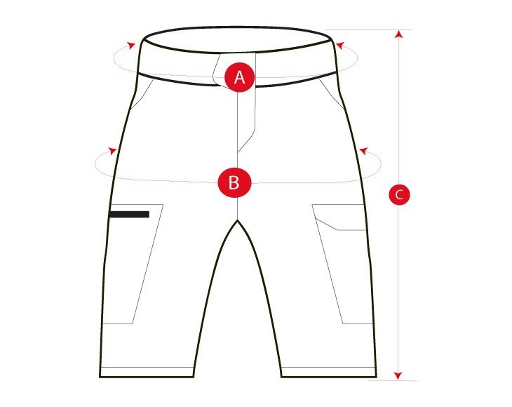 Shorts MTB cycling size chart