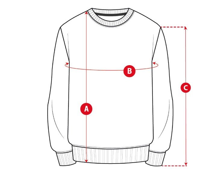 Rayo de Barcelona crewneck sweatshirt size chart
