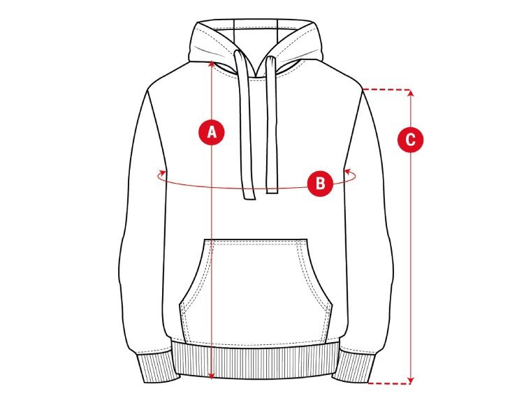 Rayo de Barcelona hoodie size chart