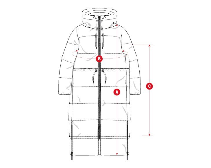 Lifestyle long padded jacket woman size chart