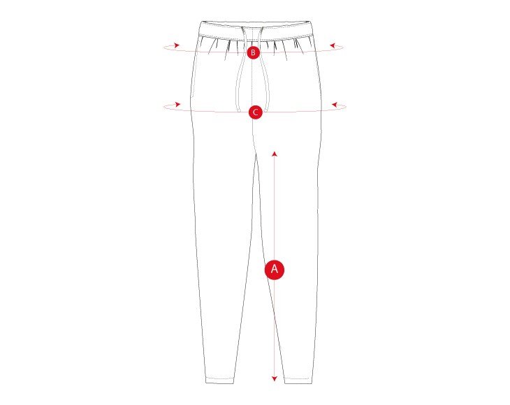 Gym lightweight pants size chart