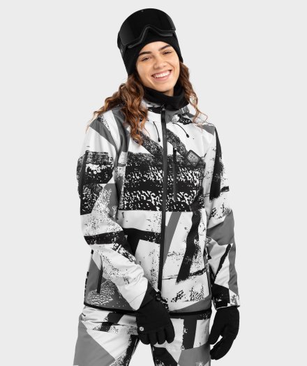 Love this look: #SnowRogue #SlopeStyle Black ski jacket, White ski pants  found on www.sossportswear.com