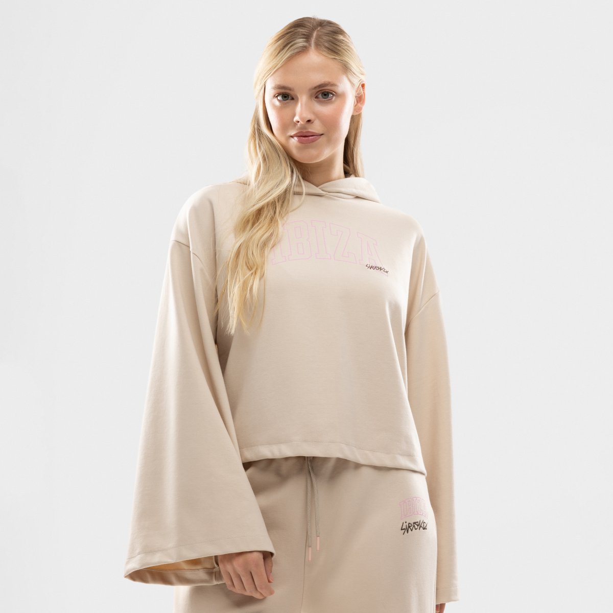 Cropped scuba hoodie for women - Ibiza - Siroko IBZ Tanit Ivory at Siroko