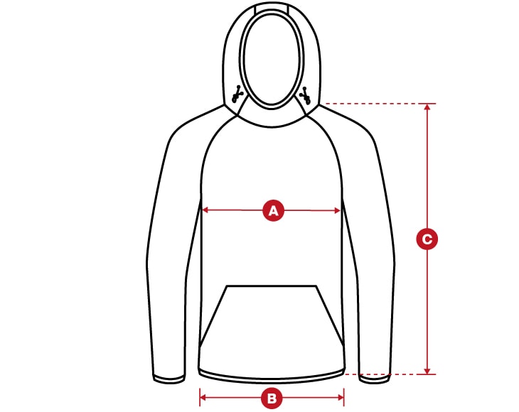 PWE Gym Hoodies size chart