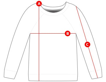 Kids raglan sweaters size chart