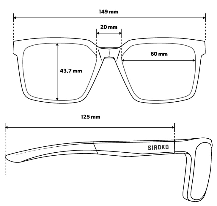Guía de tamaños gafas Siroko X1